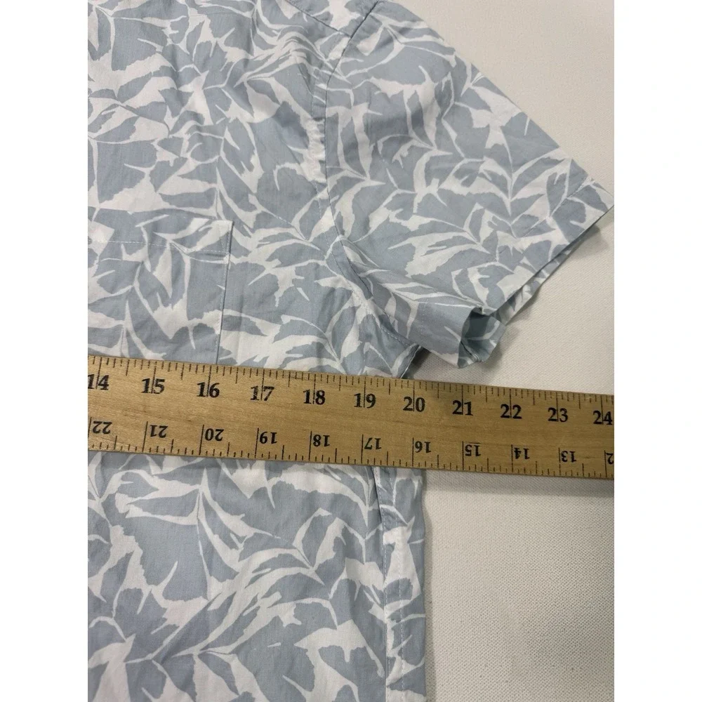 J Crew Flex Washed Slim Fit Mens Medium Floral Button Shirt Tropical Blue Leaf